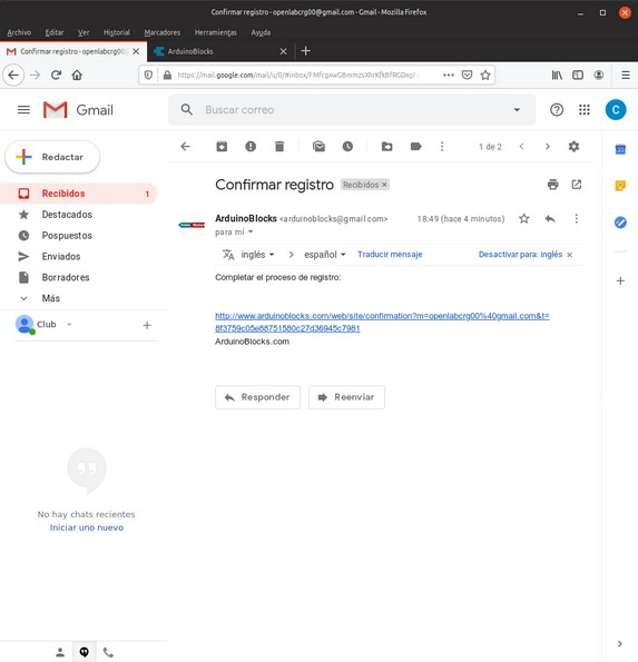 Verificación de la cuenta ArduinoBlocks