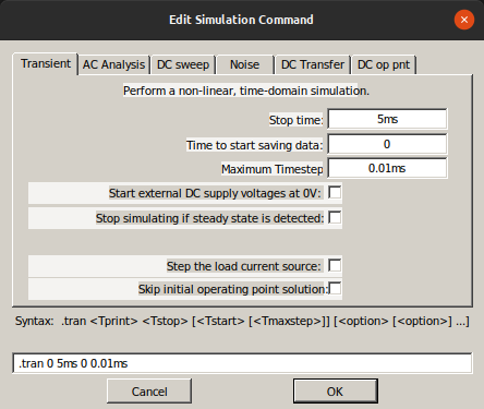 Configuración de la simulación en el tiempo