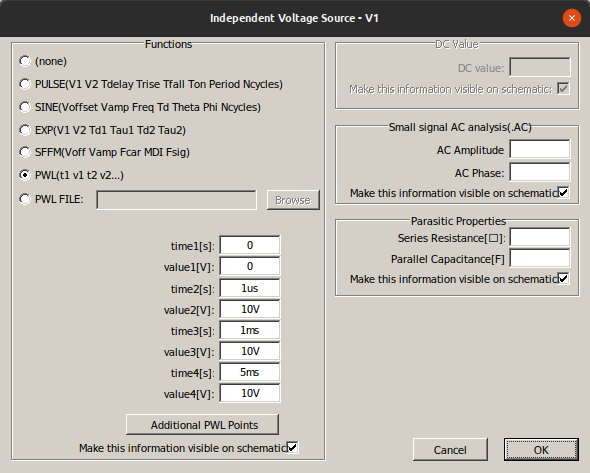 Configuración PWL de la fuente