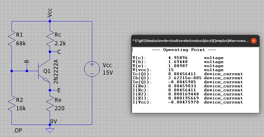 Análisis .op de un transistor con autopolarización