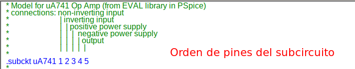 Orden de pines para el subcircuito
