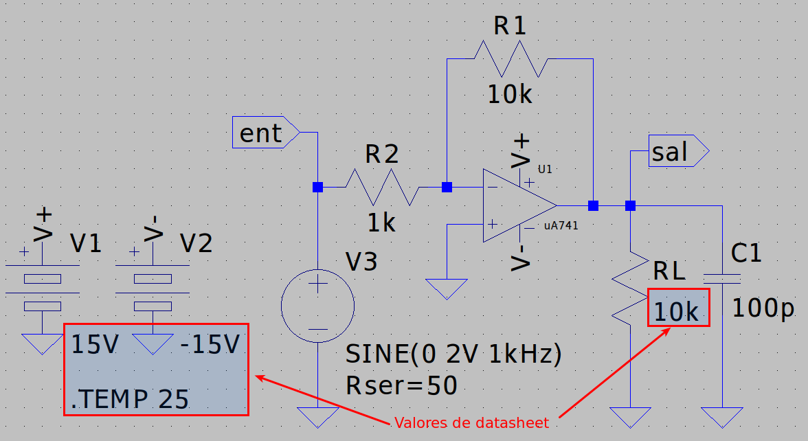 Circuito para obtener la curva de voltaje de salida máximo en función de la frecuencia