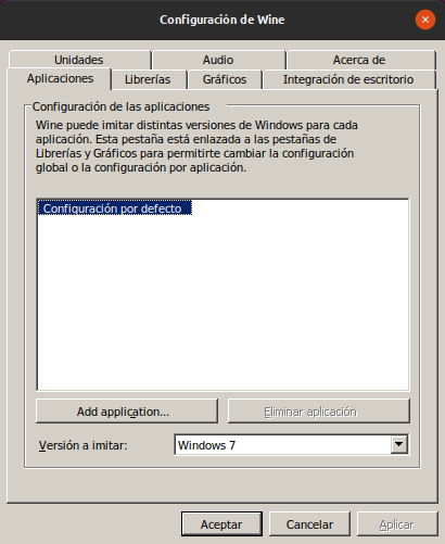 Ventana de configuración de Wine