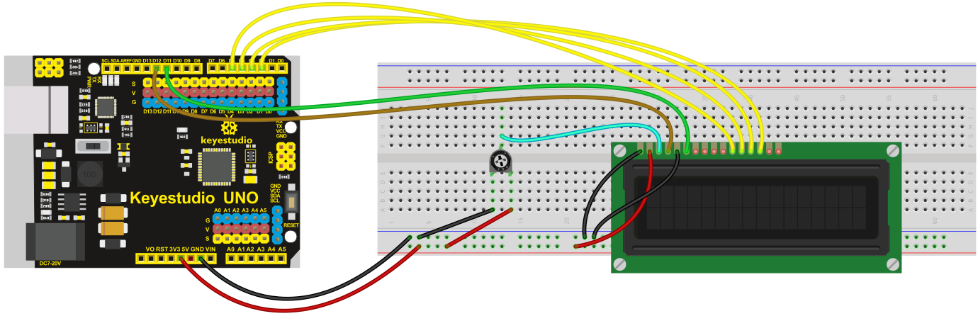 Conexionado mínimo LCD 2x16