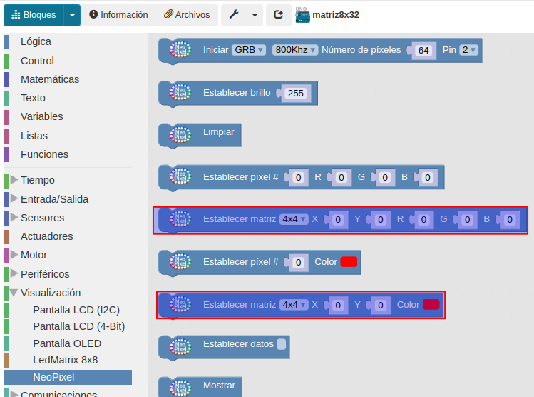 Bloques LEDs RGB direccionables