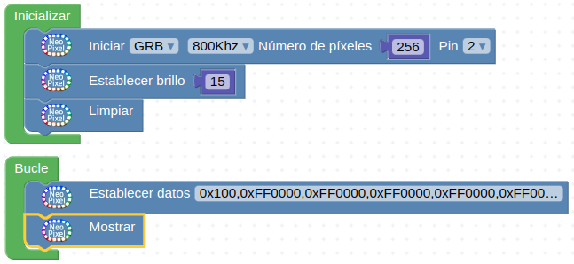 Ejemplo de uso de la herramienta Neopixel - Matrix data