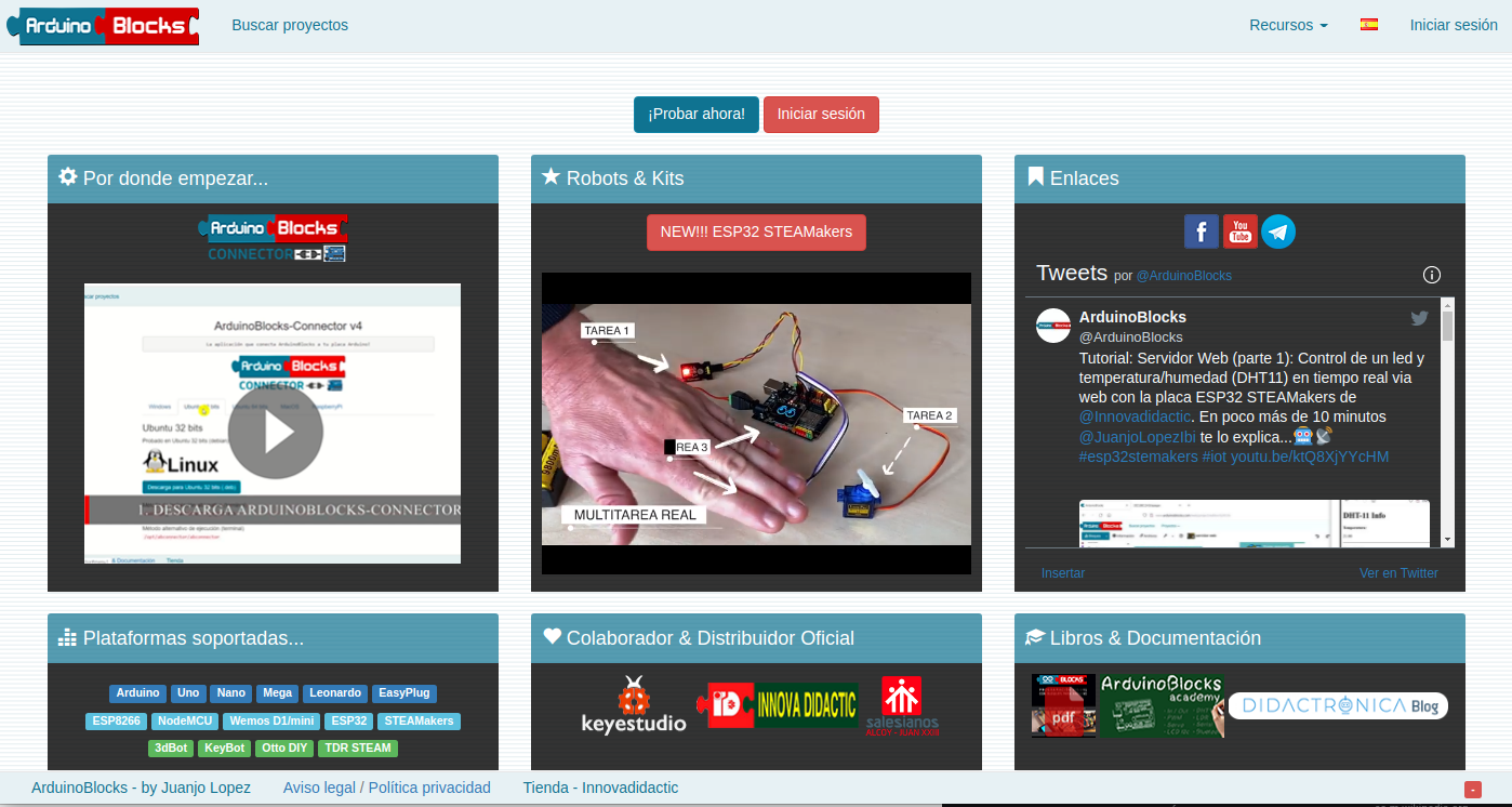 Portada de la plataforma ArduinoBlocks